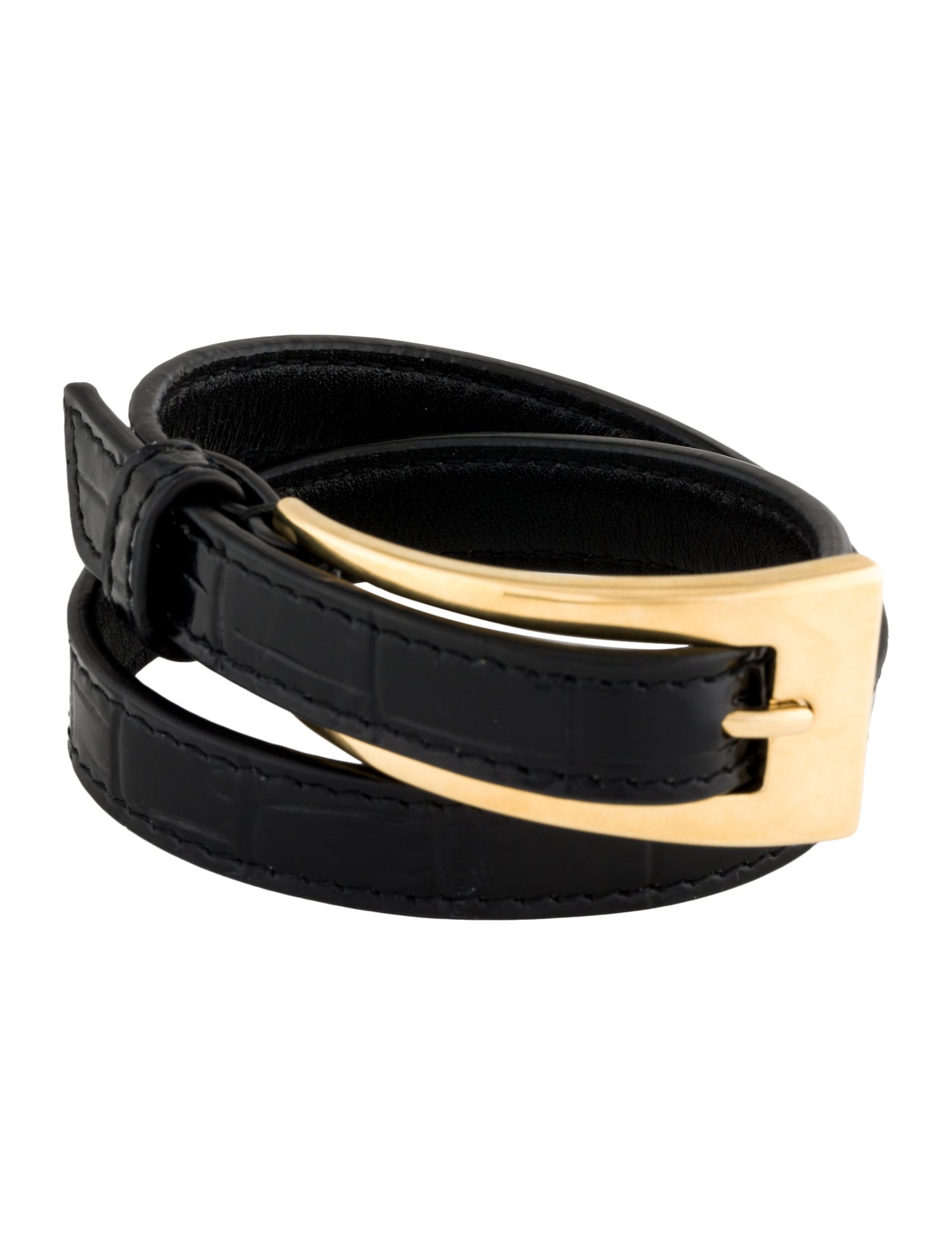 Saint Laurent Leather Buckle Double Wrap Bracelet