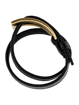 Saint Laurent Leather Buckle Double Wrap Bracelet
