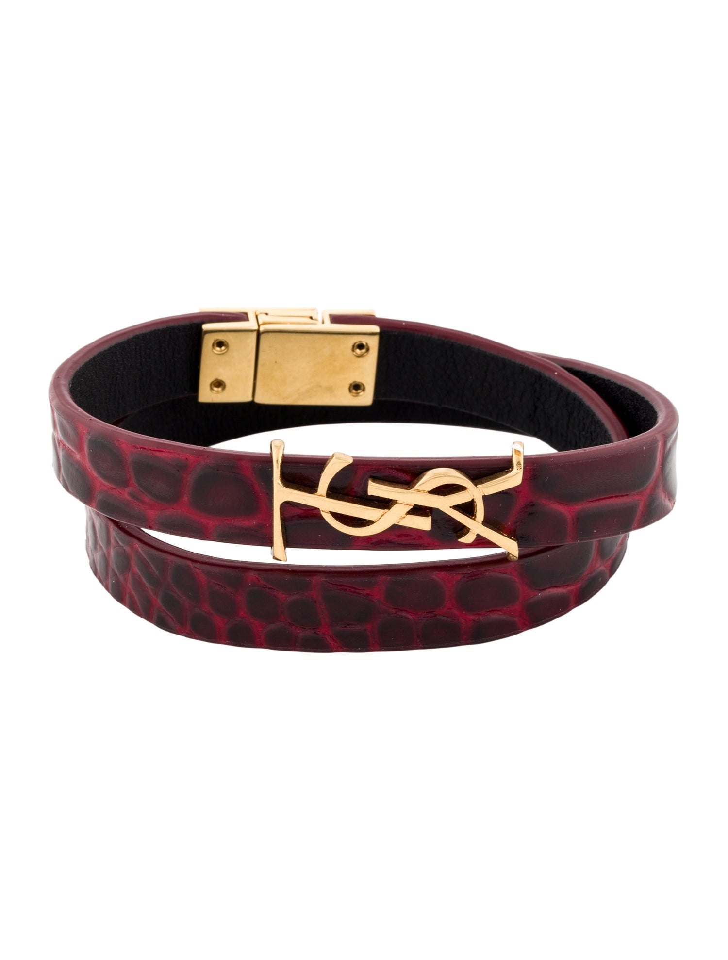 Saint Laurent Leather YSL Double Wrap Bracelet