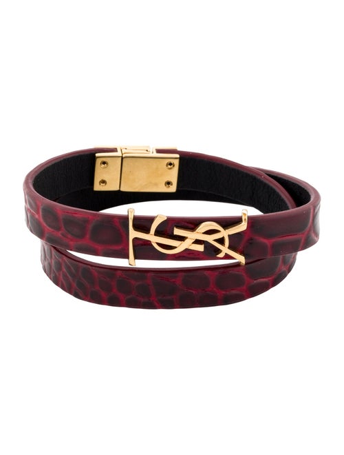 Saint Laurent Leather YSL Double Wrap Bracelet