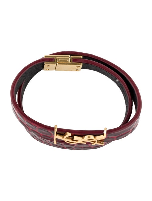Saint Laurent Leather YSL Double Wrap Bracelet