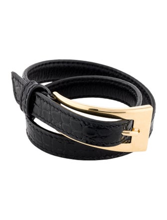 Saint Laurent YSL Leather Double Wrap Bracelet