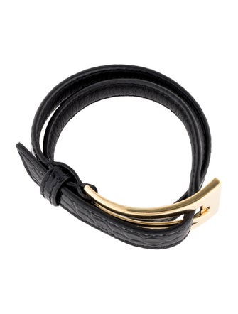 Saint Laurent YSL Leather Double Wrap Bracelet