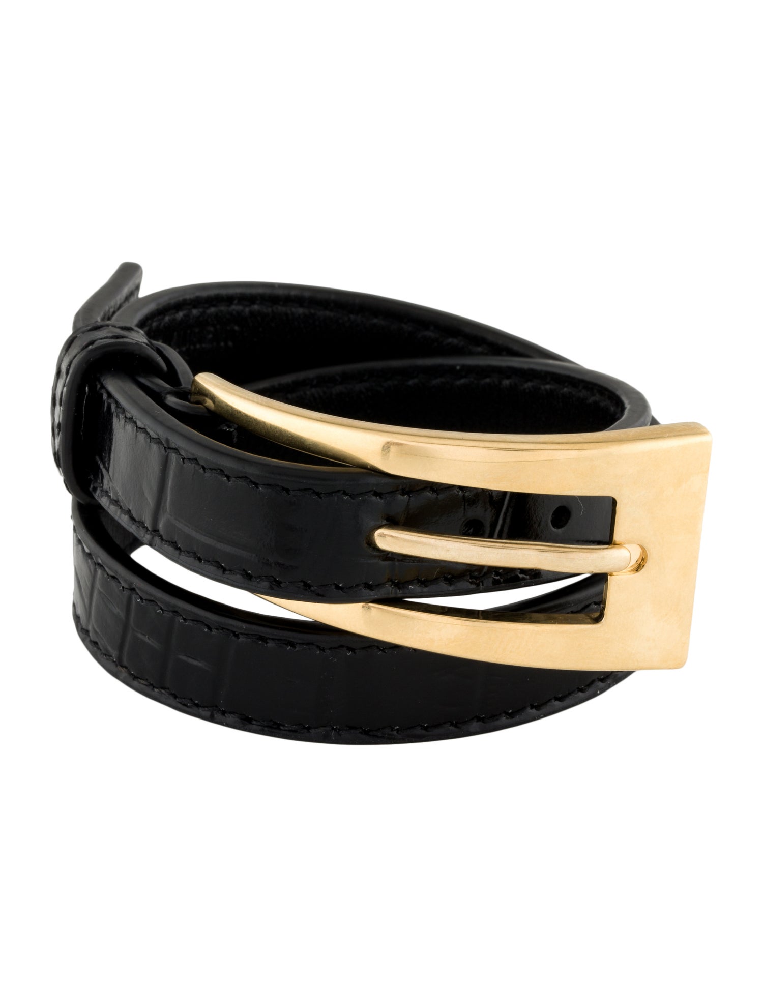 Saint Laurent Leather Buckle Double Wrap Bracelet