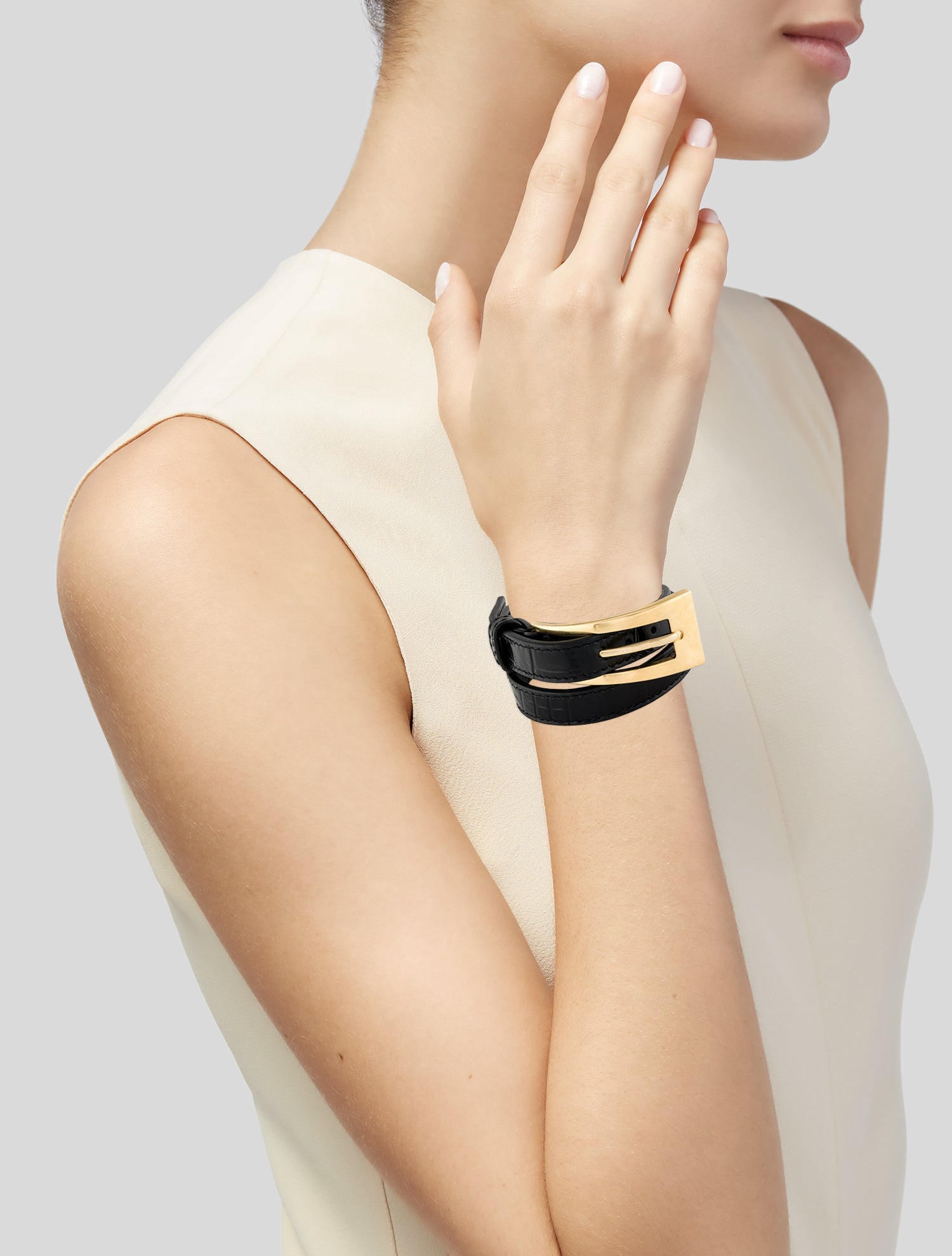 Saint Laurent Leather Buckle Double Wrap Bracelet