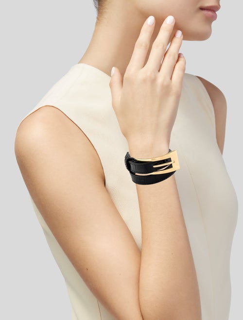 Saint Laurent Leather Buckle Double Wrap Bracelet