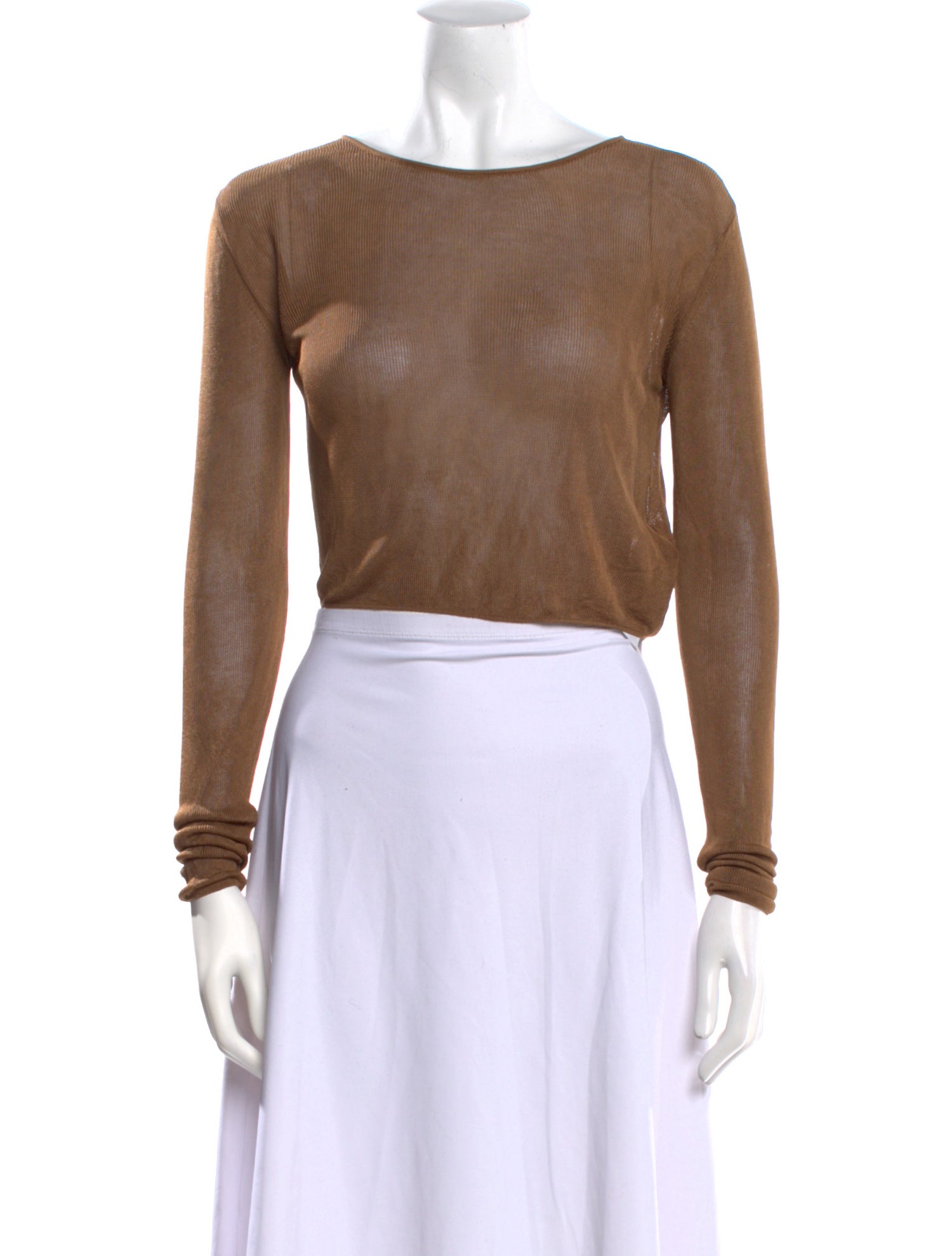 Saint Laurent Bateau Neckline Long Sleeve Crop Top