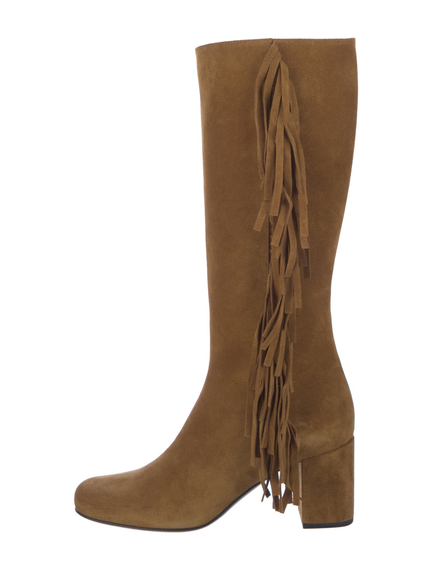 Saint Laurent Suede Fringe Trim Accent Boots