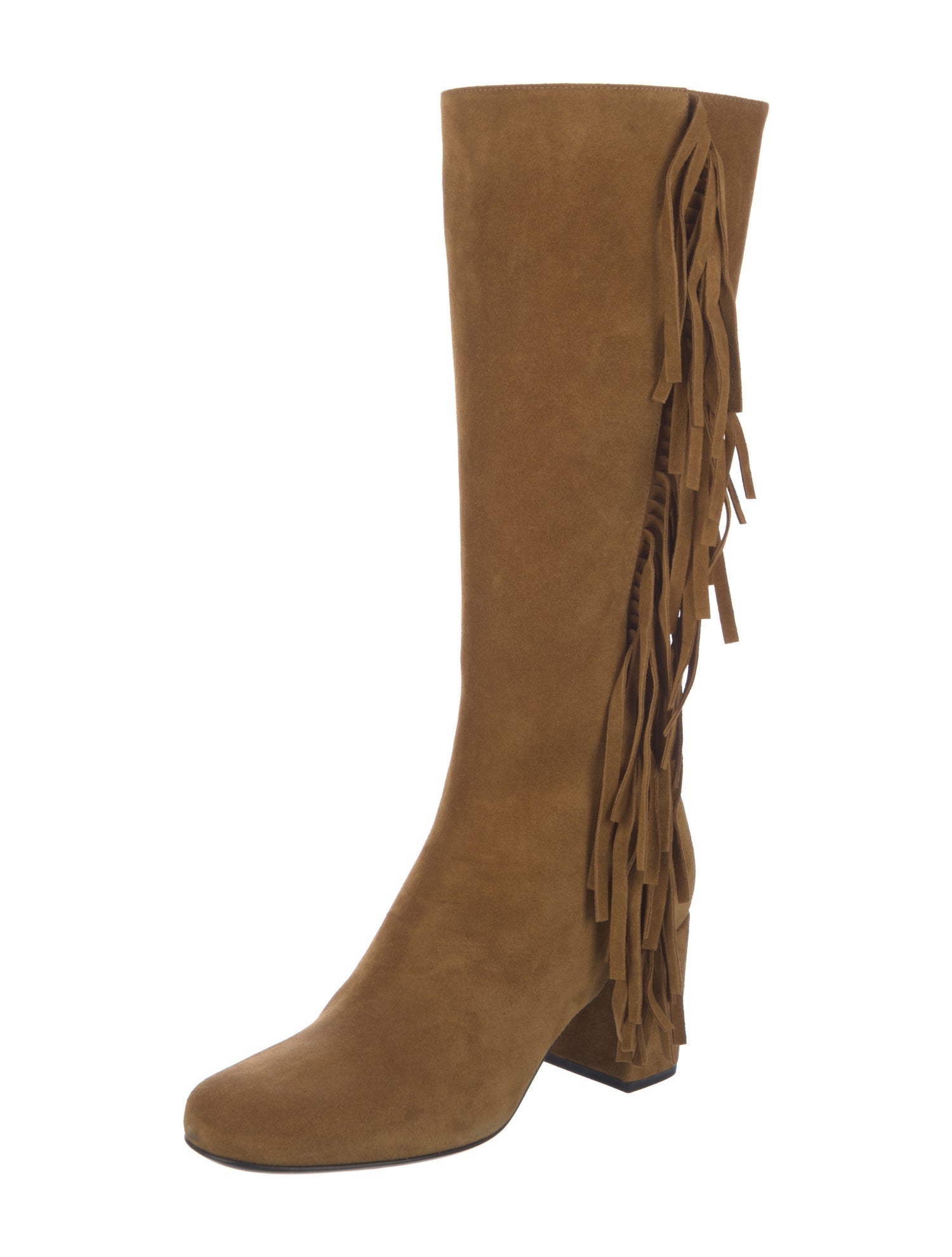 Saint Laurent Suede Fringe Trim Accent Boots