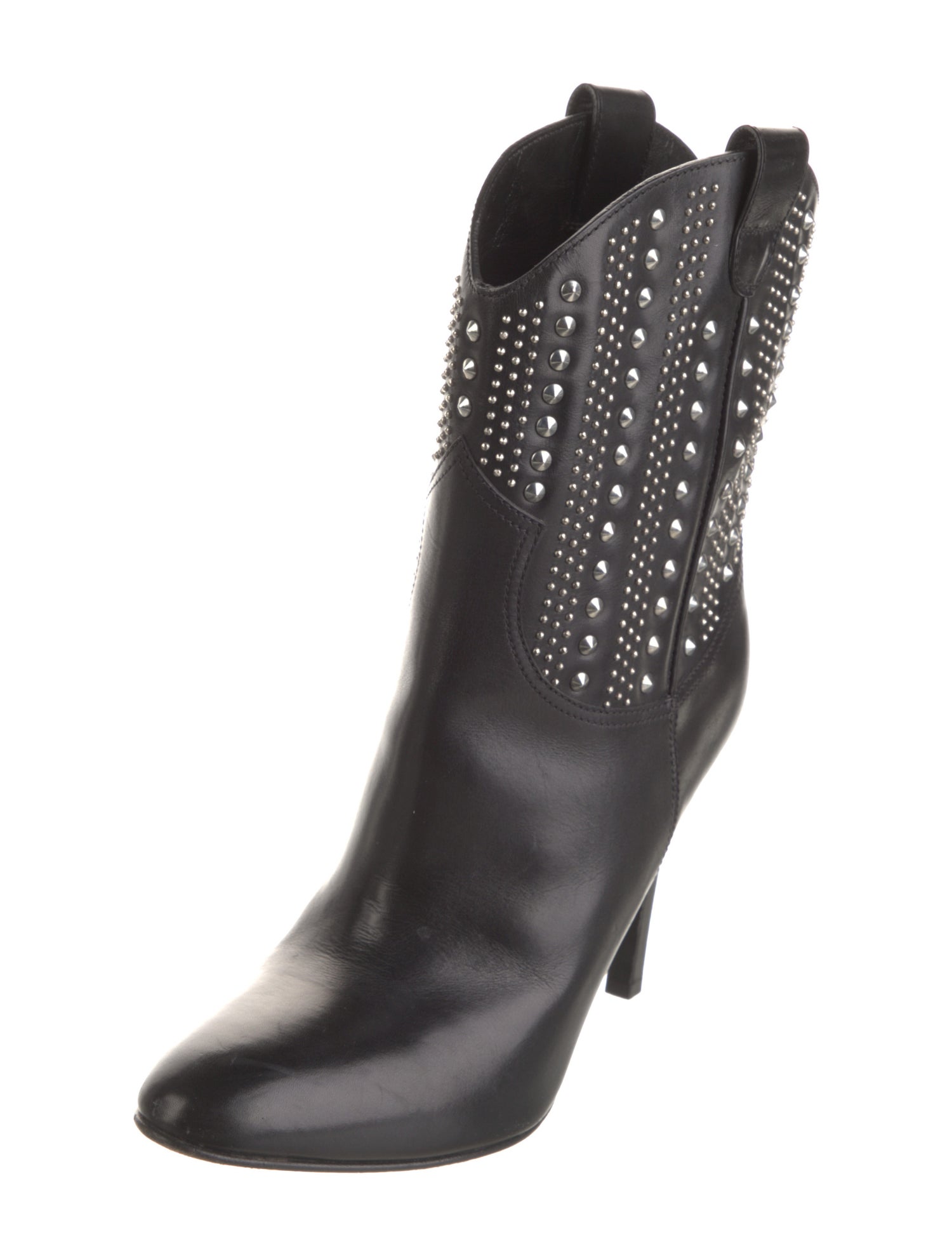 Saint Laurent Leather Studded Accents Western Boots