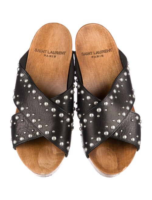 Saint Laurent Leather Studded Accents Slides