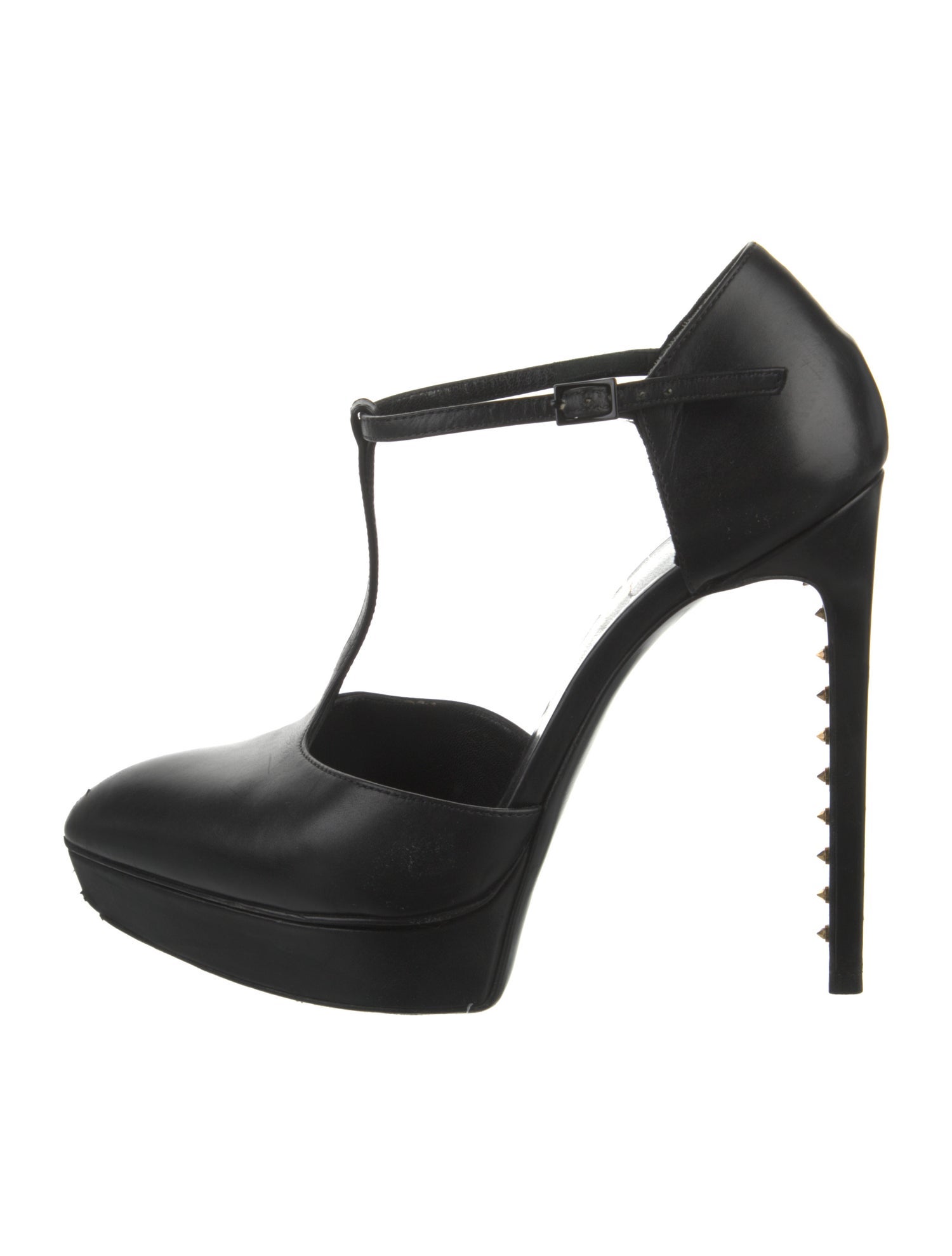 Saint Laurent Leather Studded Accents T-Strap Pumps