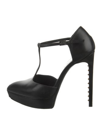 Saint Laurent Leather Studded Accents T-Strap Pumps