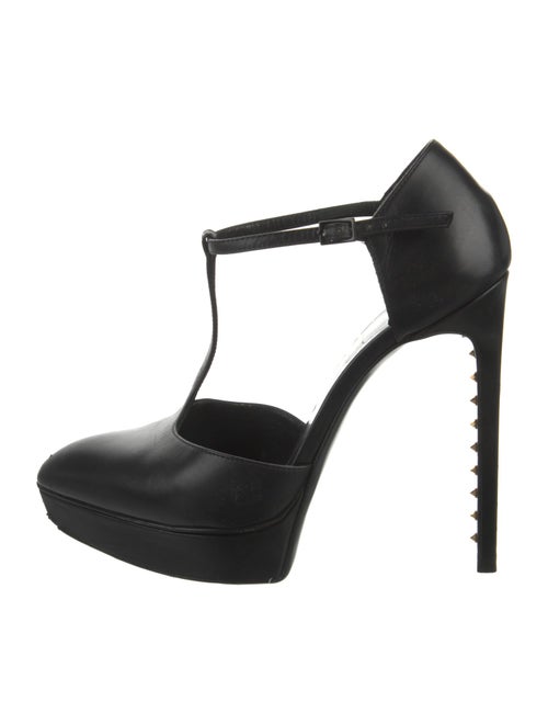 Saint Laurent Leather Studded Accents T-Strap Pumps