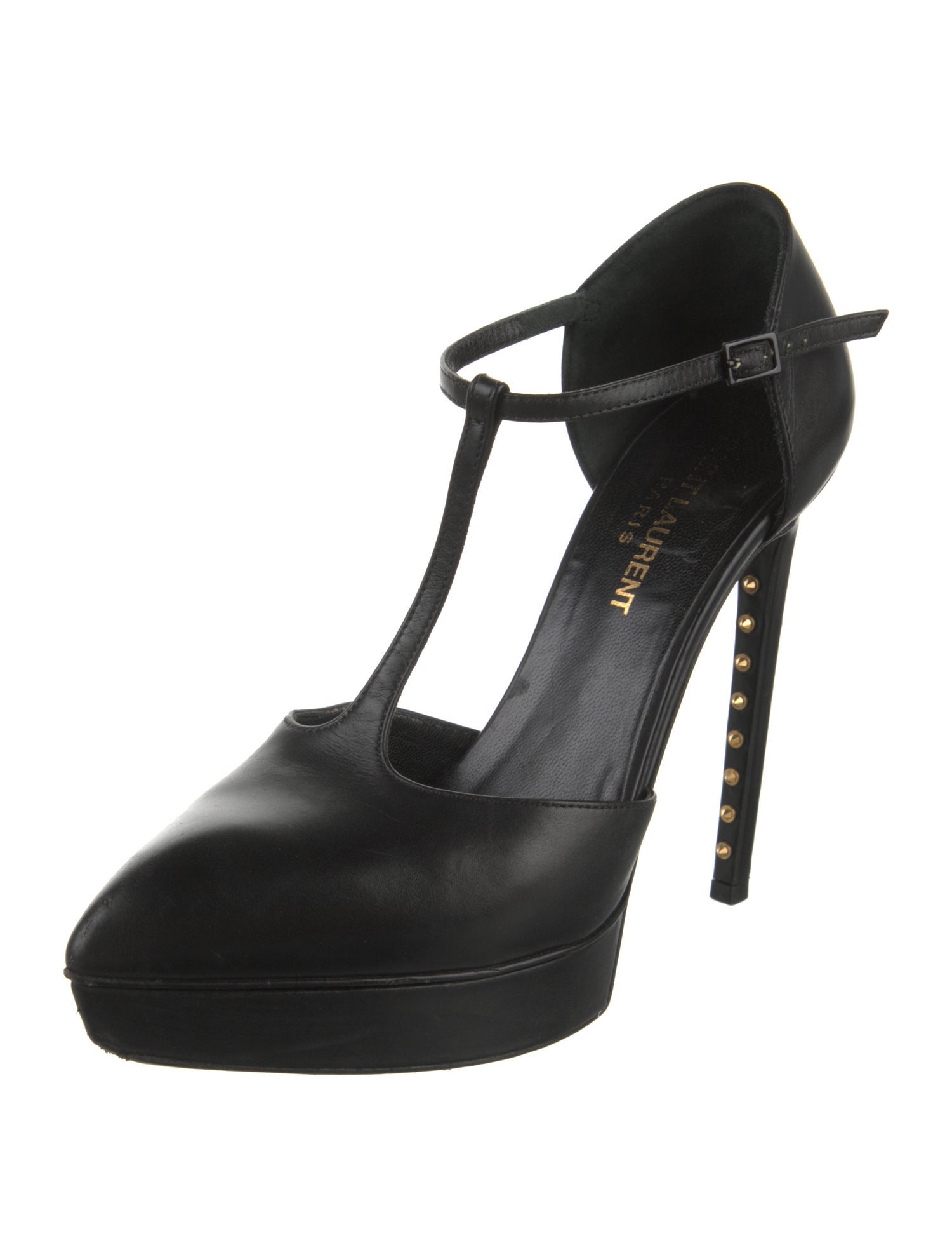 Saint Laurent Leather Studded Accents T-Strap Pumps