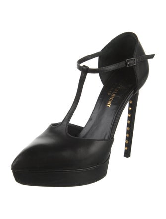 Saint Laurent Leather Studded Accents T-Strap Pumps