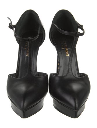 Saint Laurent Leather Studded Accents T-Strap Pumps