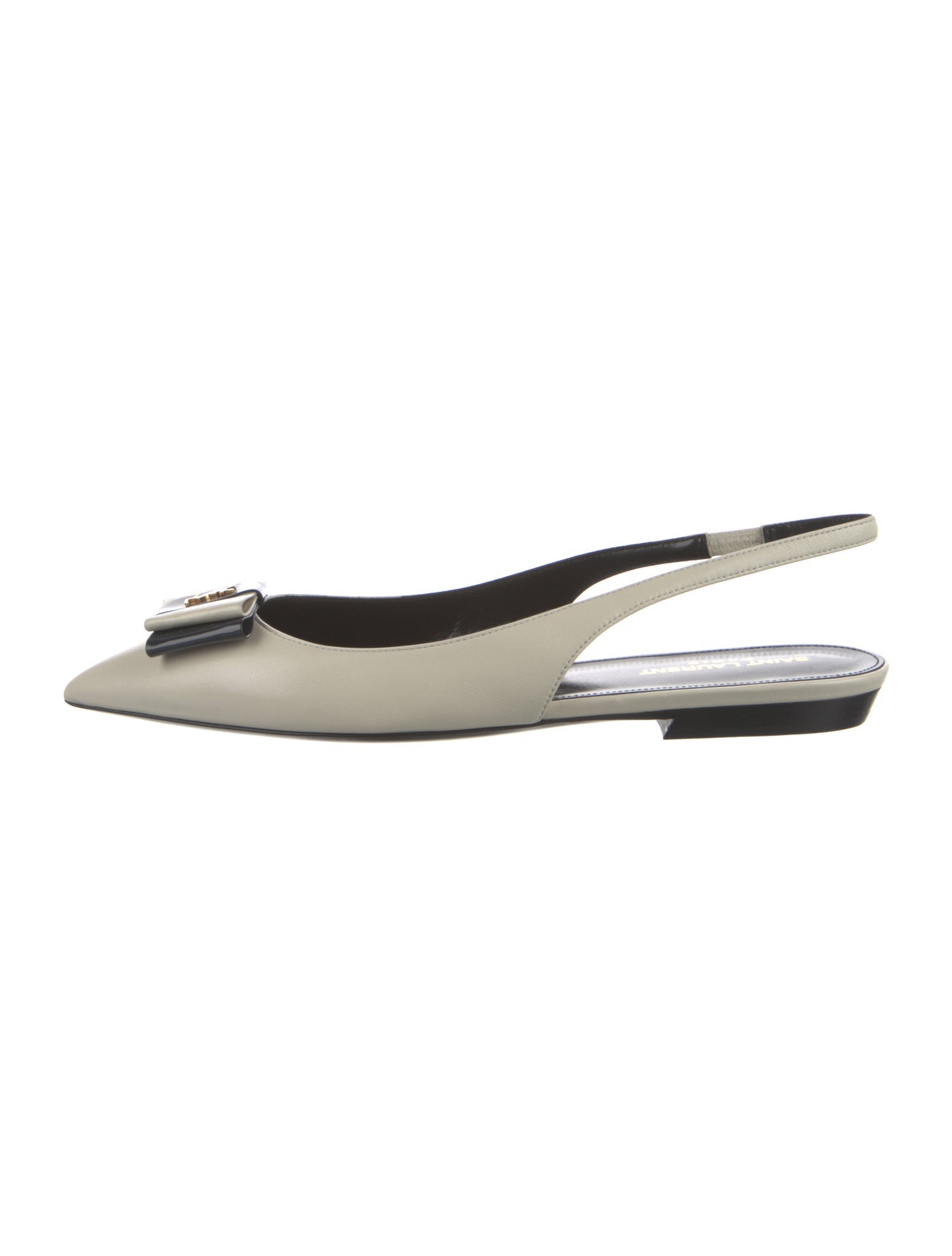 Saint Laurent Leather Bow Accents Slingback Flats