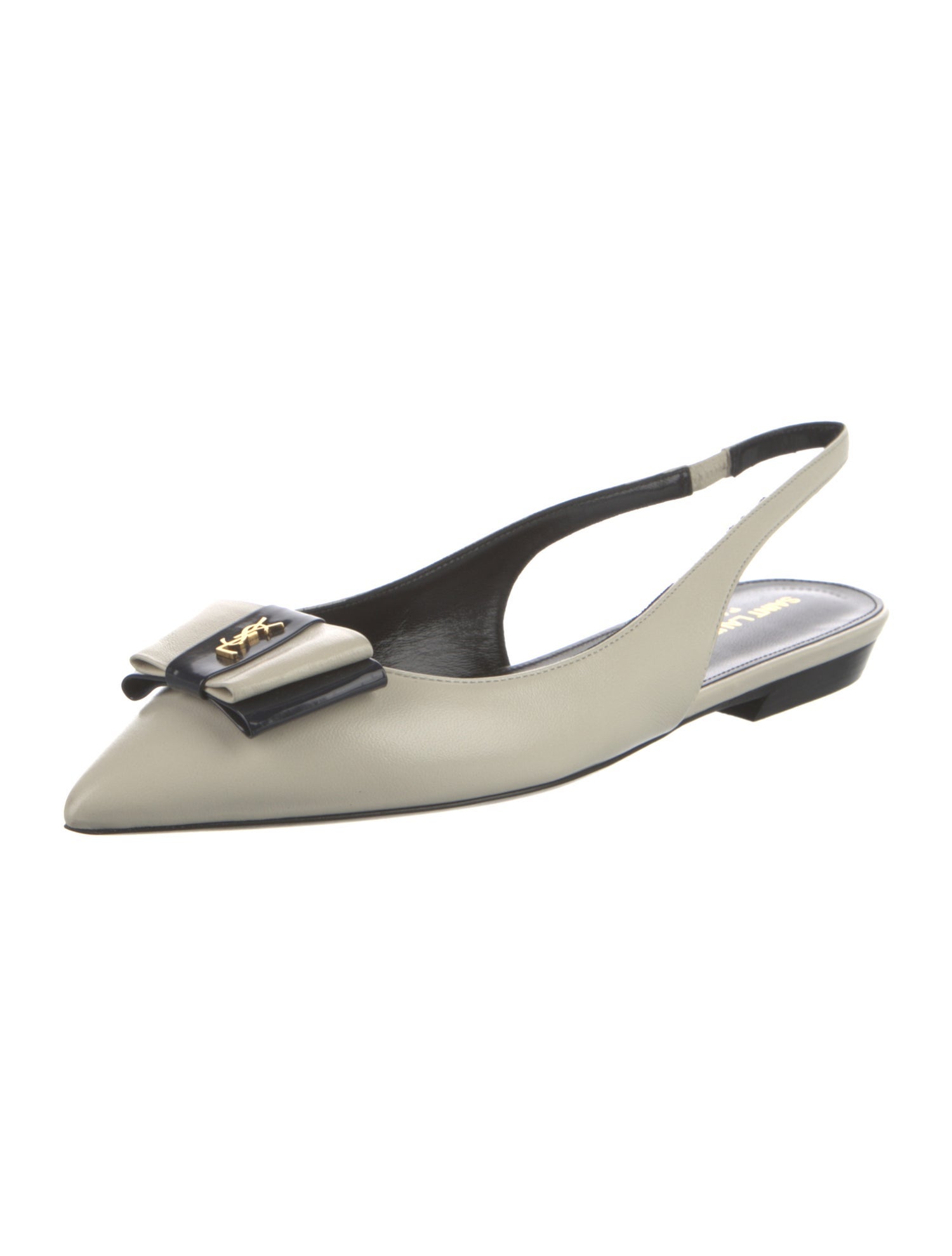 Saint Laurent Leather Bow Accents Slingback Flats