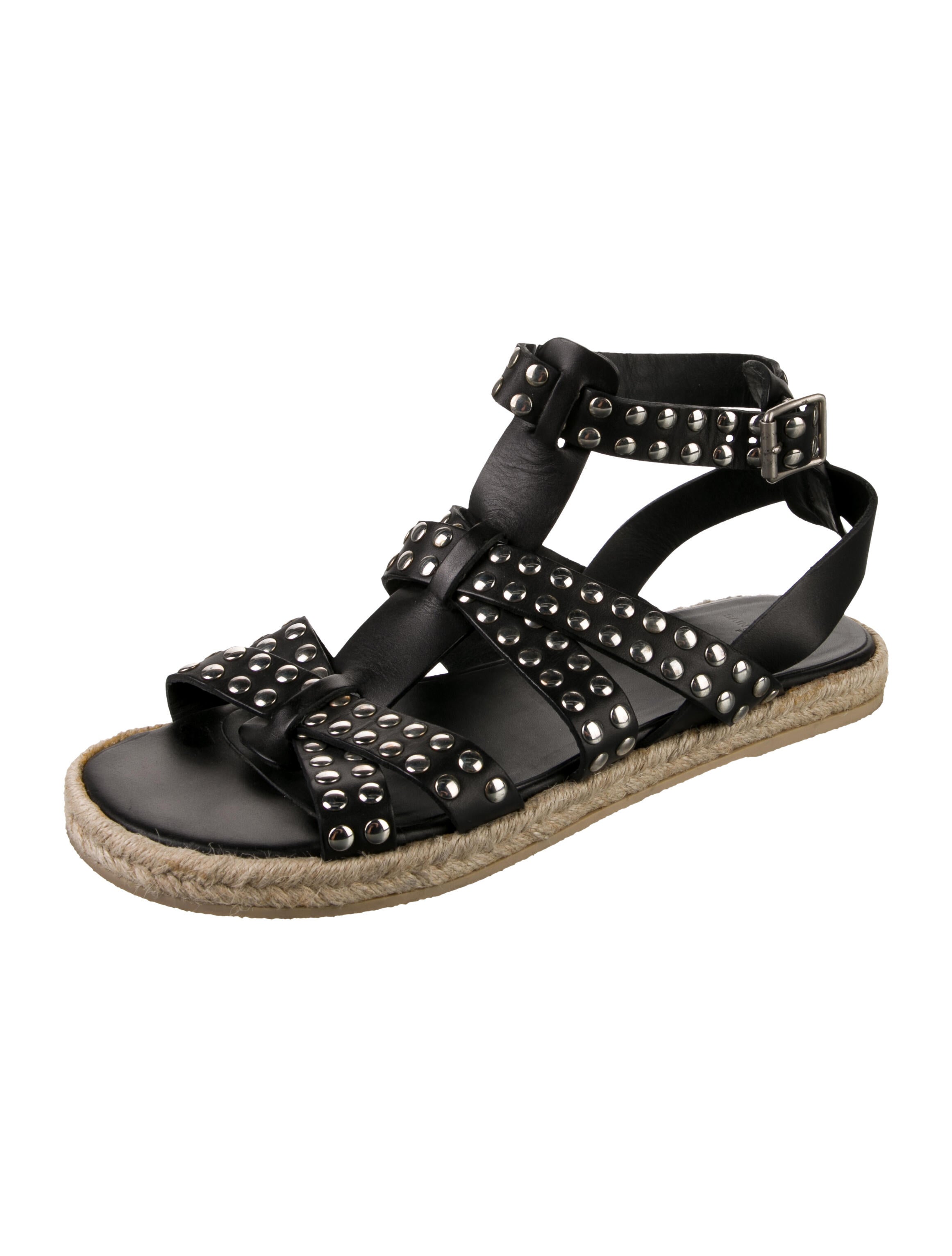 Saint Laurent Leather Studded Accents Espadrilles