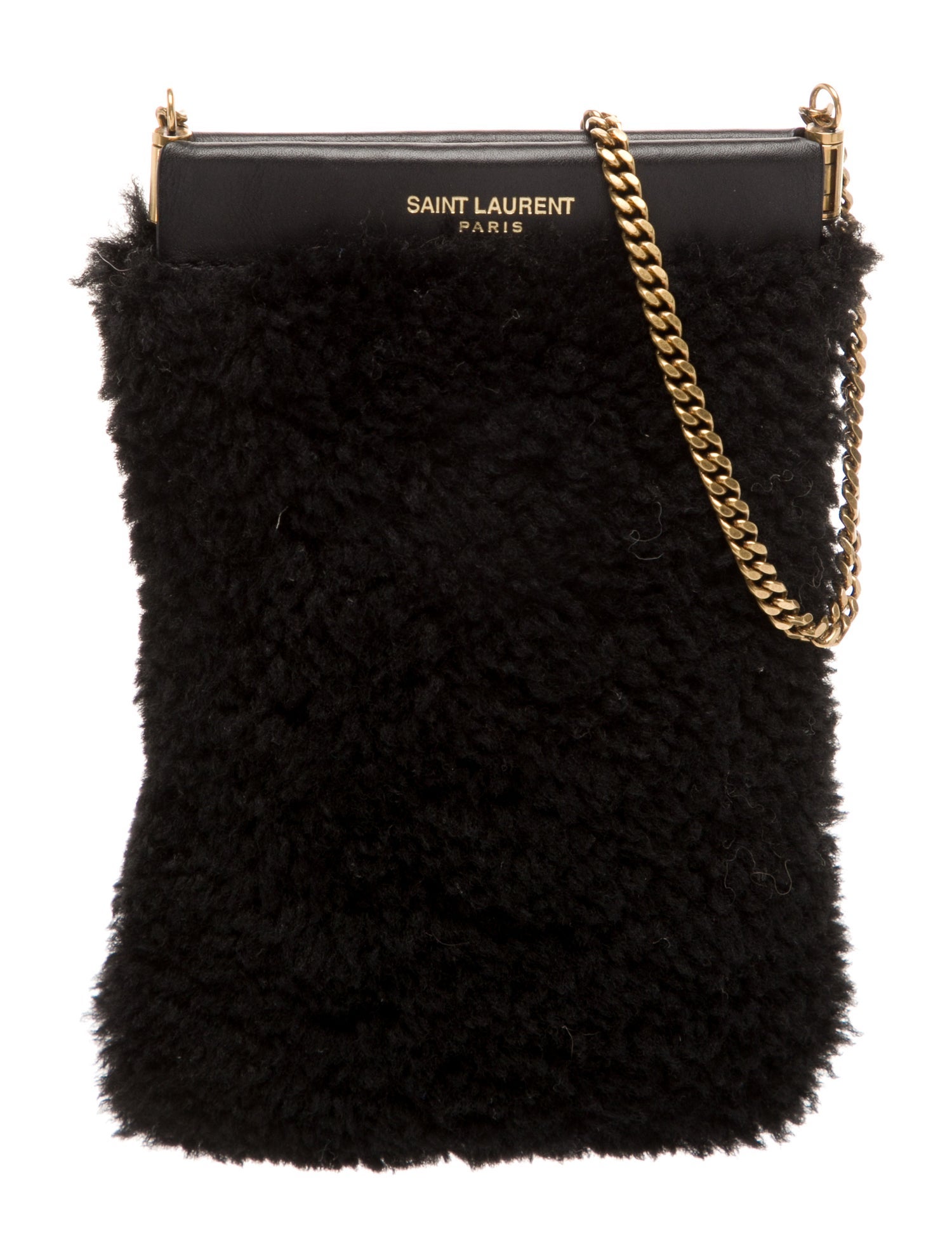 Saint Laurent Shearling Pac Pac Shearling Chain Pouch Mini