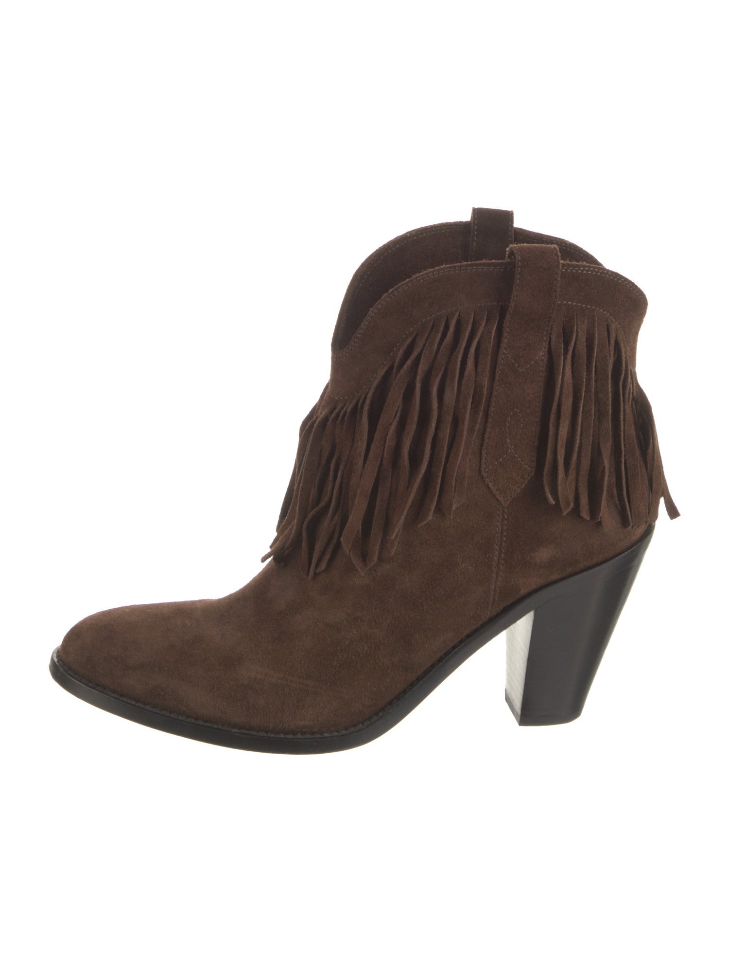 Saint Laurent Suede Fringe Trim Accent Western Boots