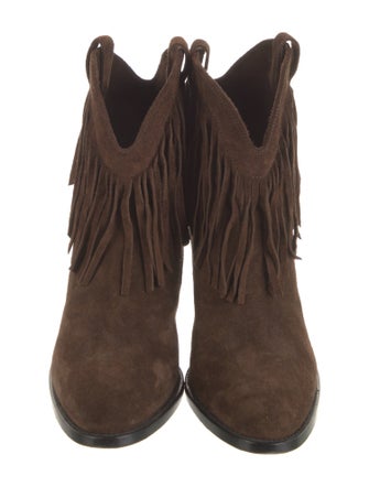 Saint Laurent Suede Fringe Trim Accent Western Boots