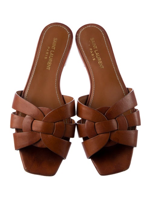 Saint Laurent Leather Mesh Accents Slides