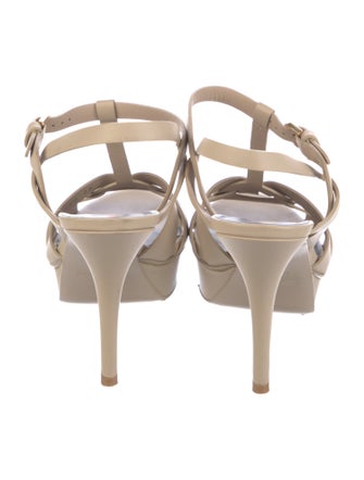 Saint Laurent Leather Cutout Accent T-Strap Sandals