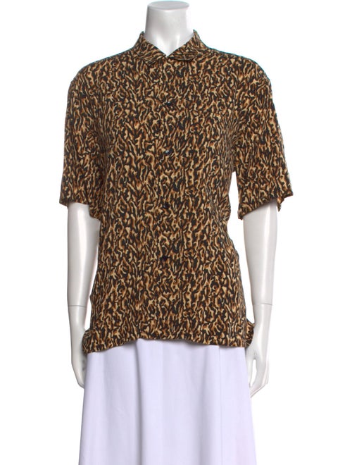 Saint Laurent Animal Print Short Sleeve Button-Up Top