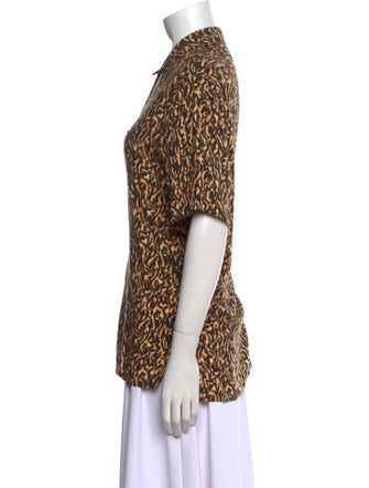 Saint Laurent Animal Print Short Sleeve Button-Up Top