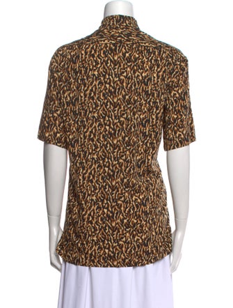 Saint Laurent Animal Print Short Sleeve Button-Up Top