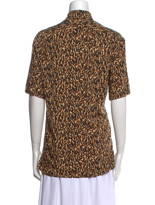 Saint Laurent Animal Print Short Sleeve Button-Up Top
