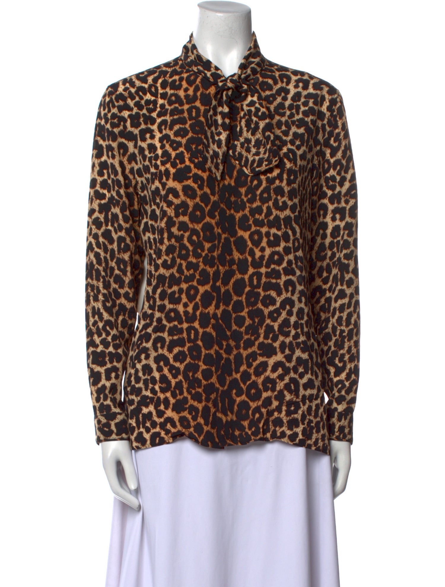 Saint Laurent Animal Print Long Sleeve Button-Up Top