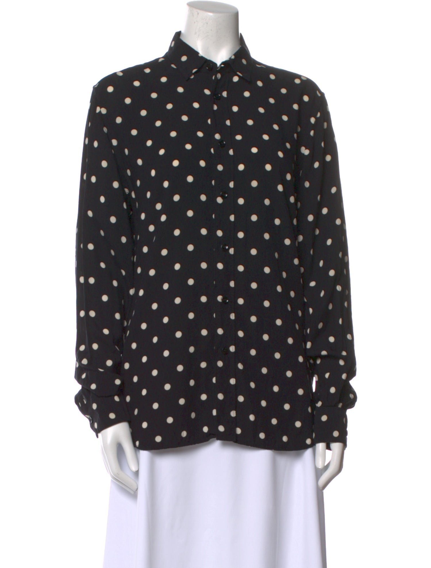 Saint Laurent Silk Polka Dot Print Button-Up Top