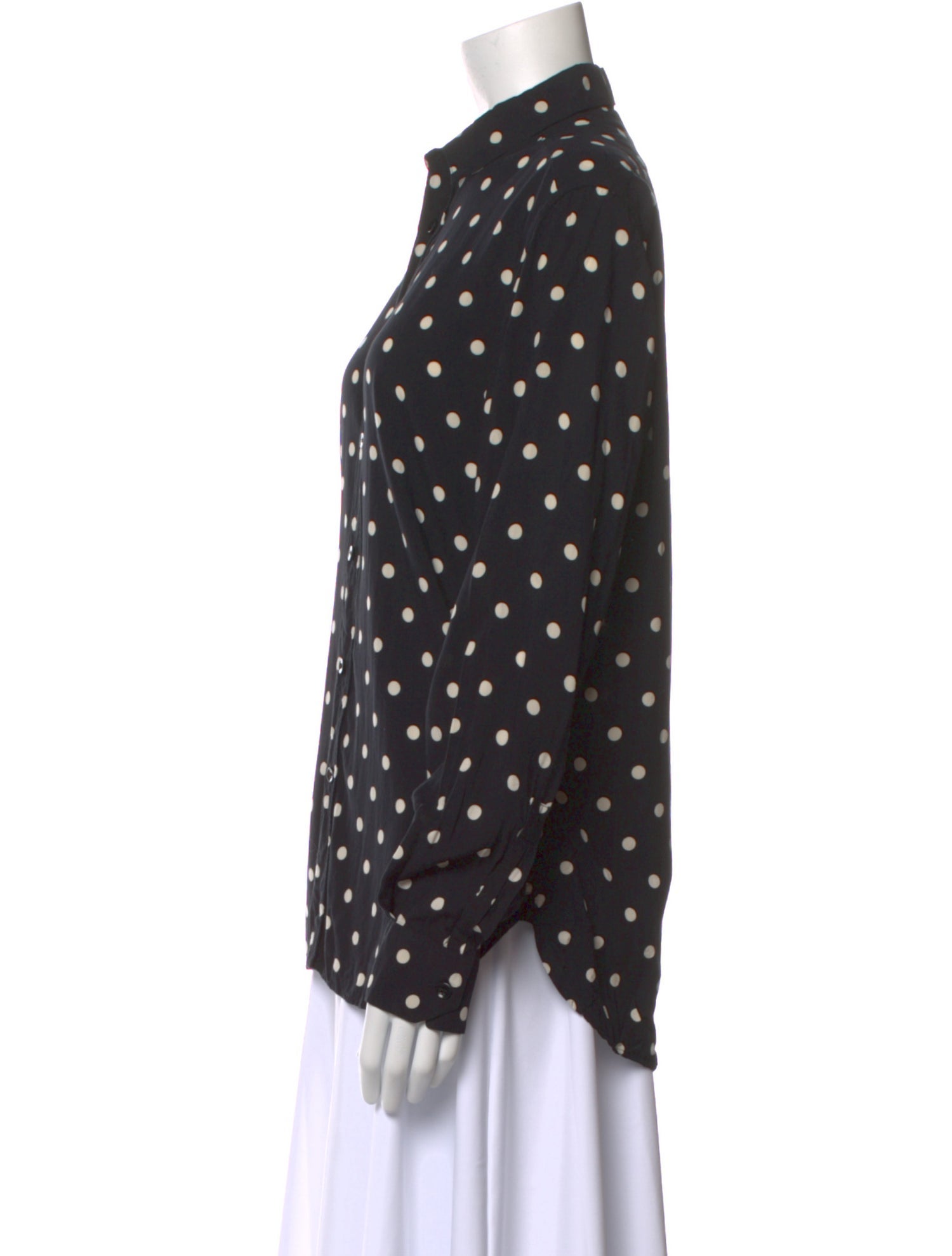 Saint Laurent Silk Polka Dot Print Button-Up Top