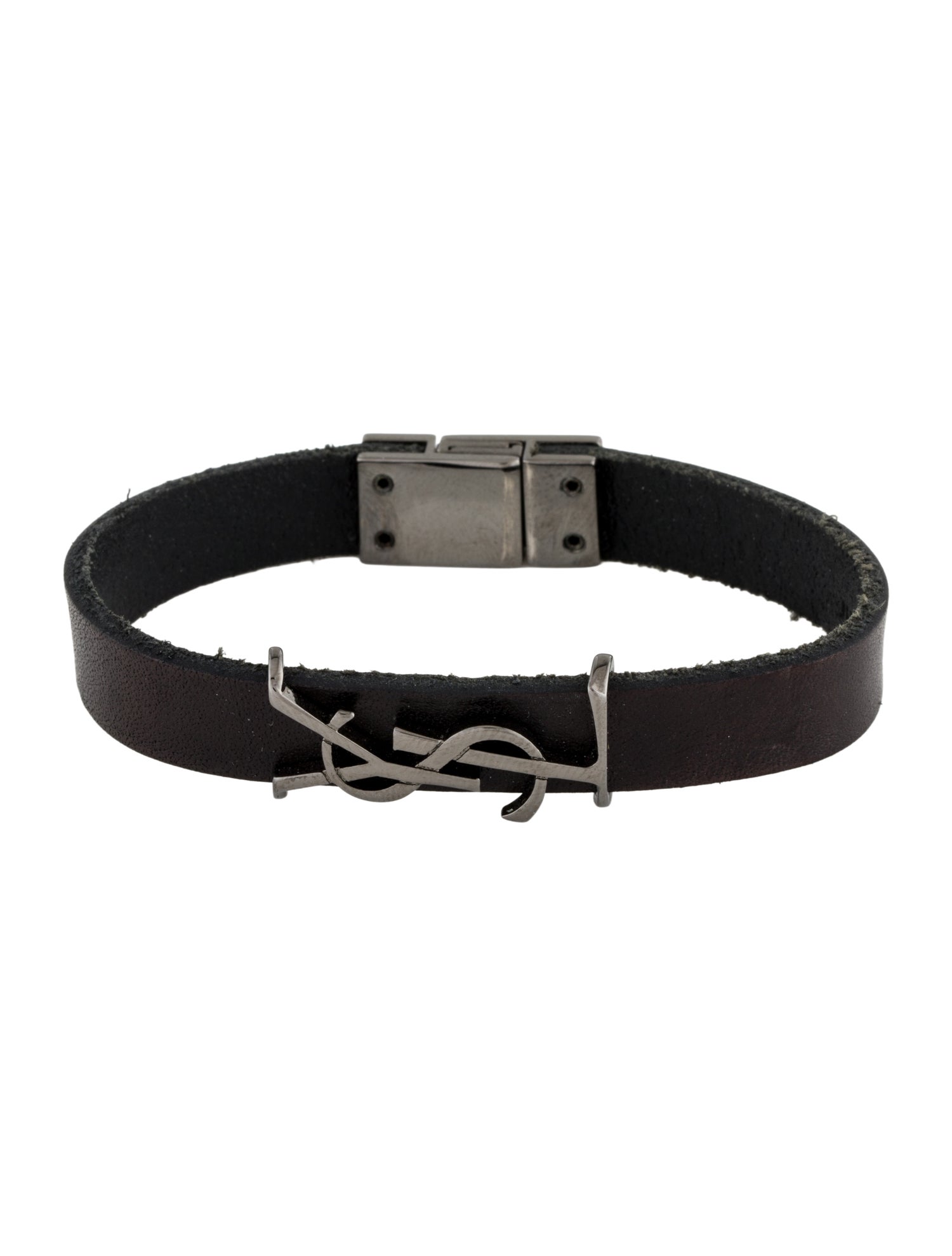 Saint Laurent Leather Cassandre Wrap Bracelet