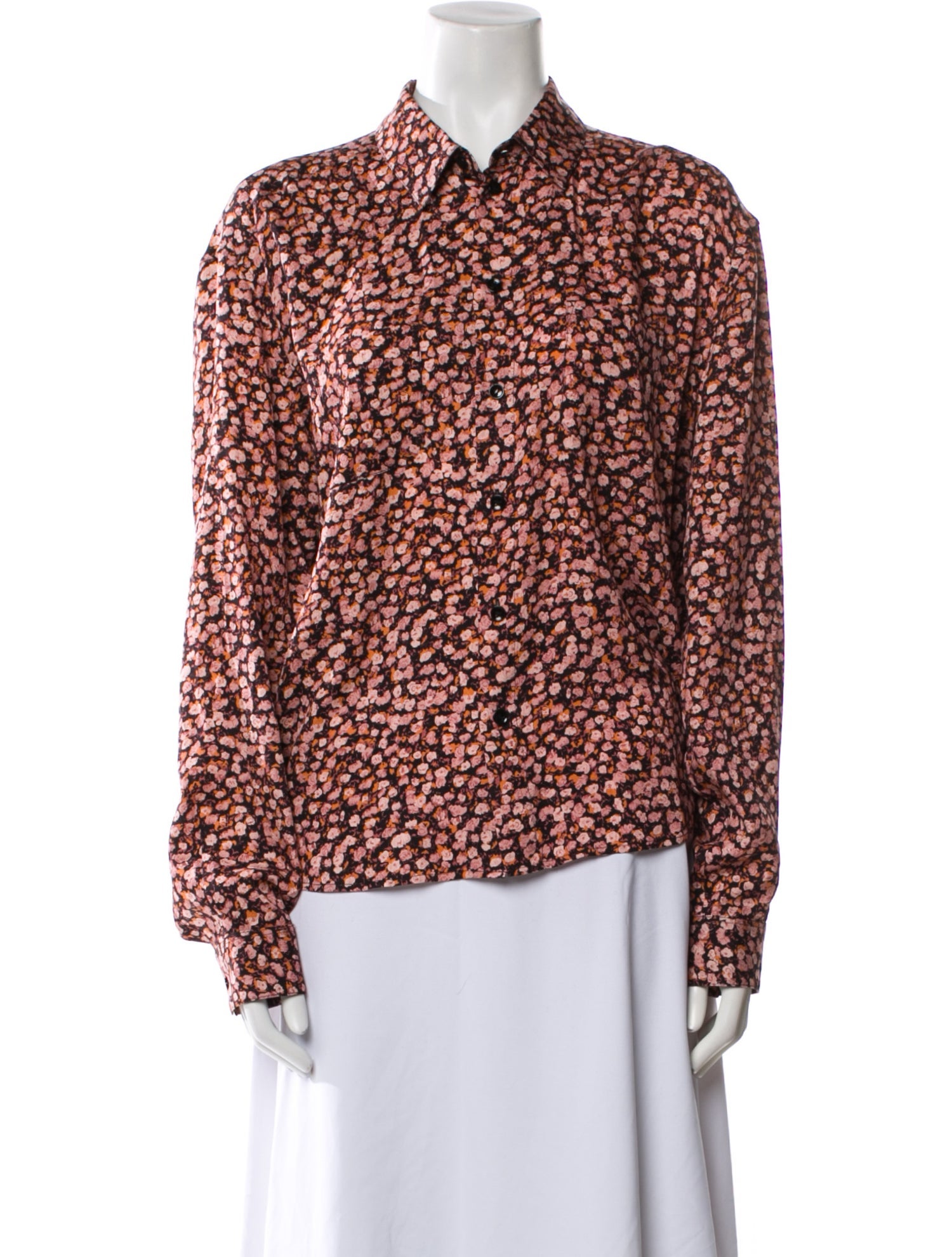 Saint Laurent Silk Animal Print Button-Up Top