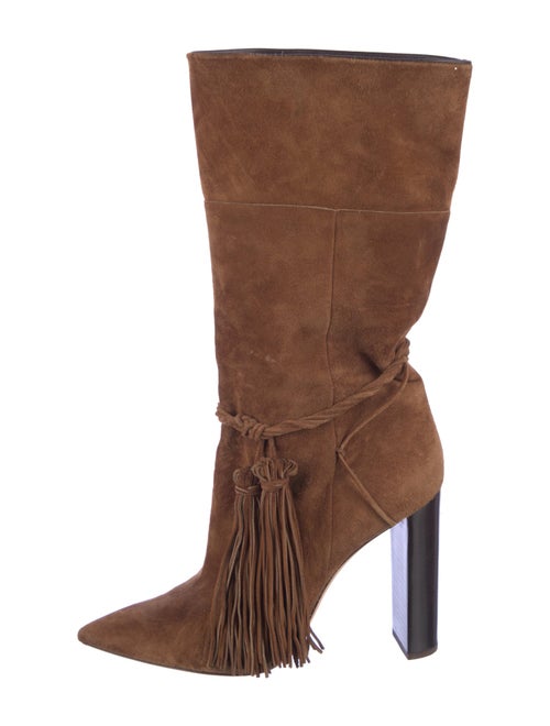 Saint Laurent Suede Tassel Accents Slouch Boots