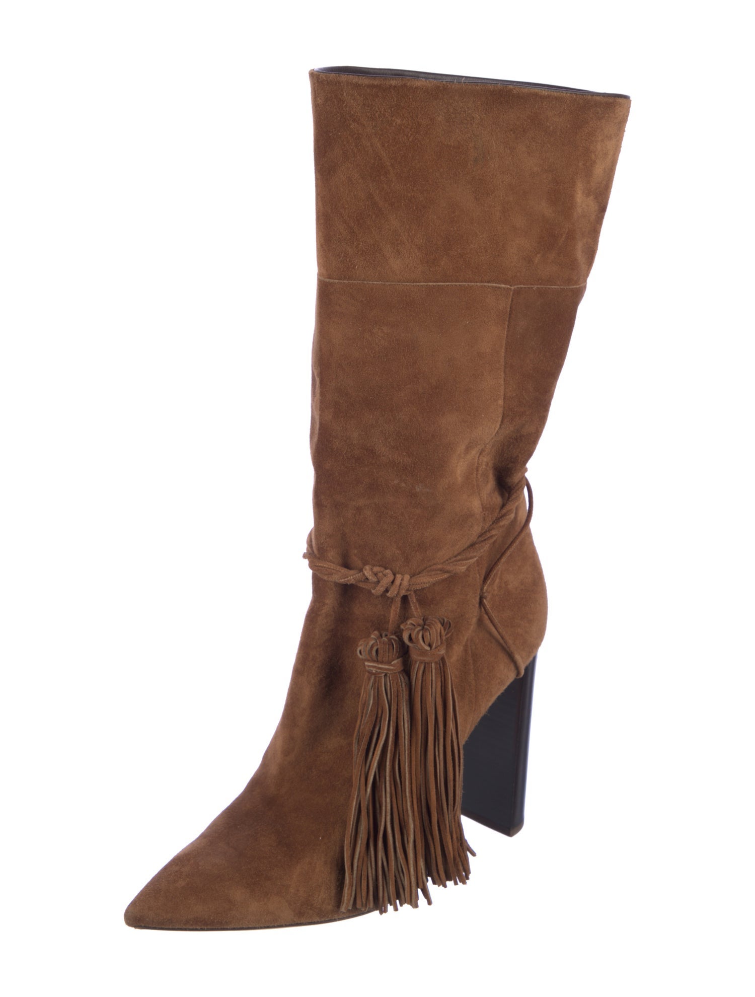 Saint Laurent Suede Tassel Accents Slouch Boots