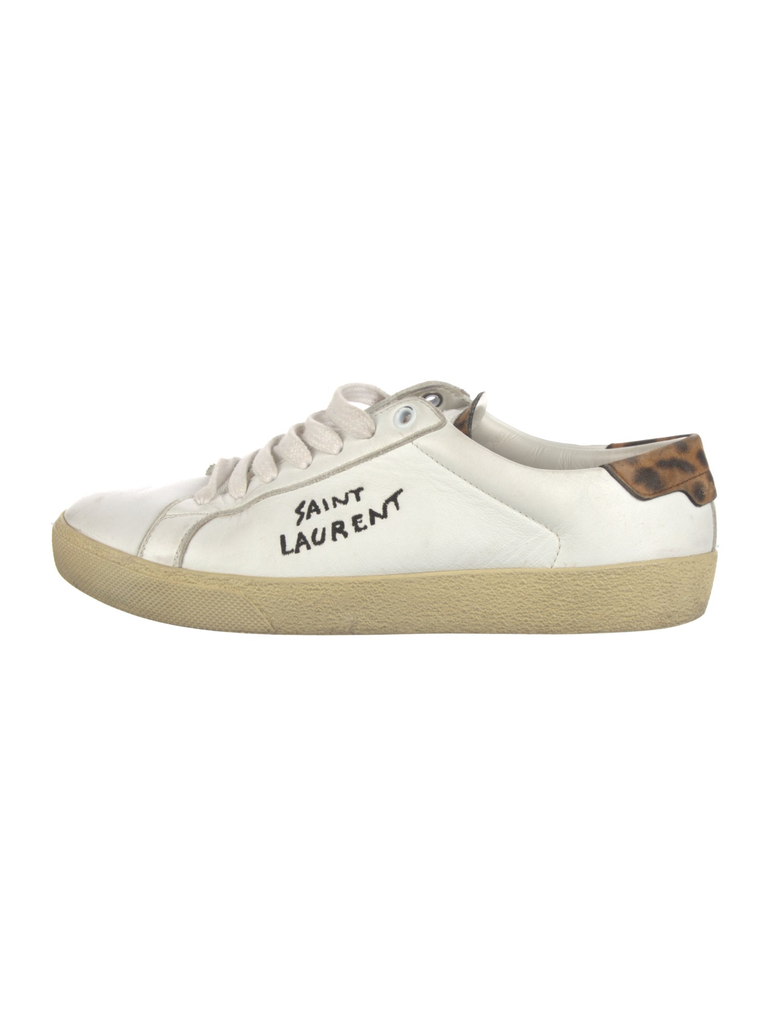 Saint Laurent Leather Embroidered Accent Sneakers
