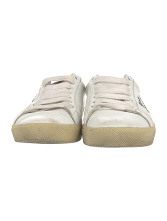 Saint Laurent Leather Embroidered Accent Sneakers