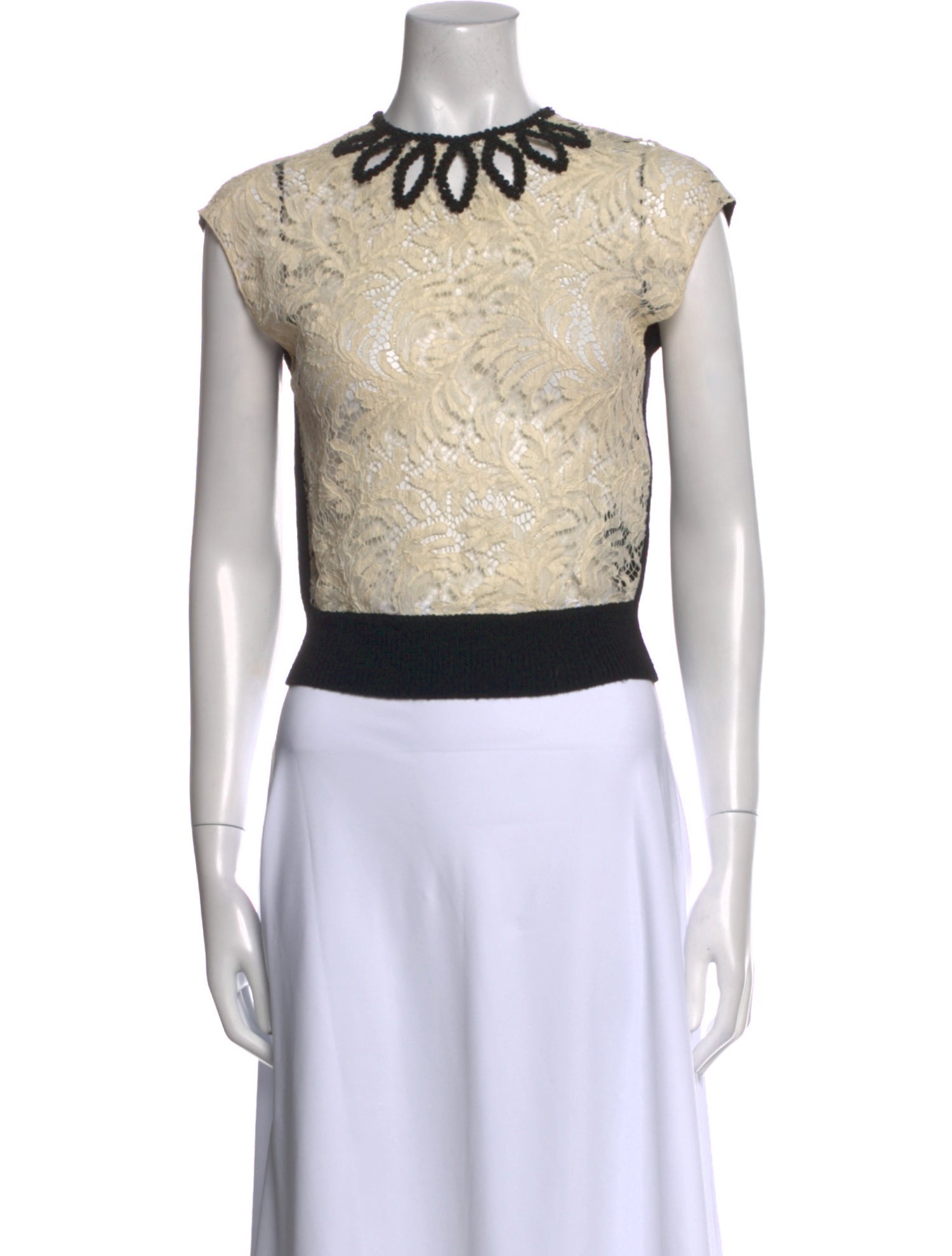 Saint Laurent Wool Lace Pattern Crop Top