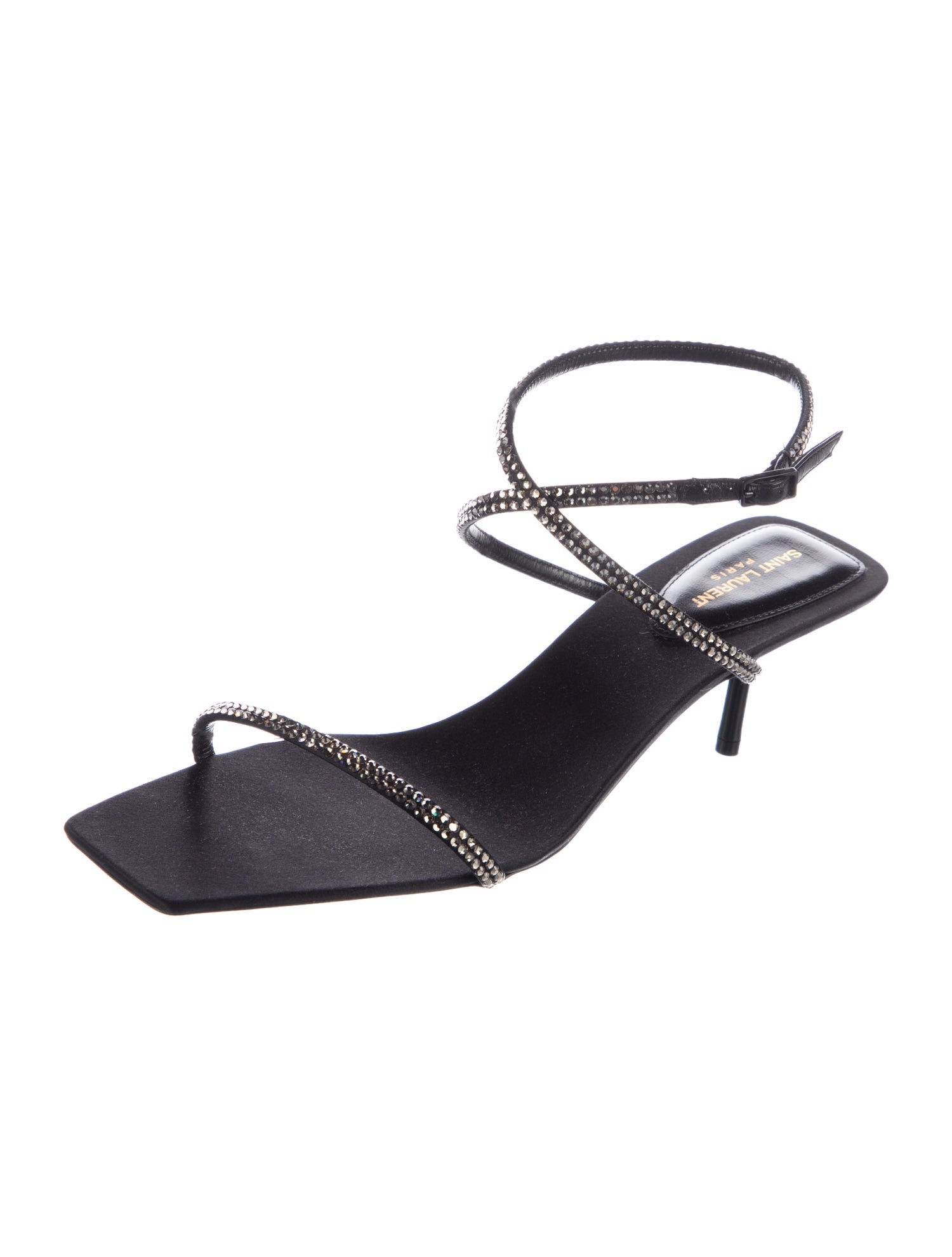 Saint Laurent Leather Crystal Embellishments Sandals w/ Tags
