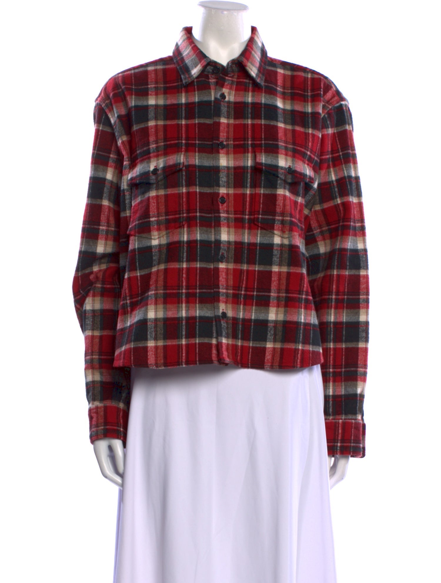 Saint Laurent Plaid Print Long Sleeve Button-Up Top