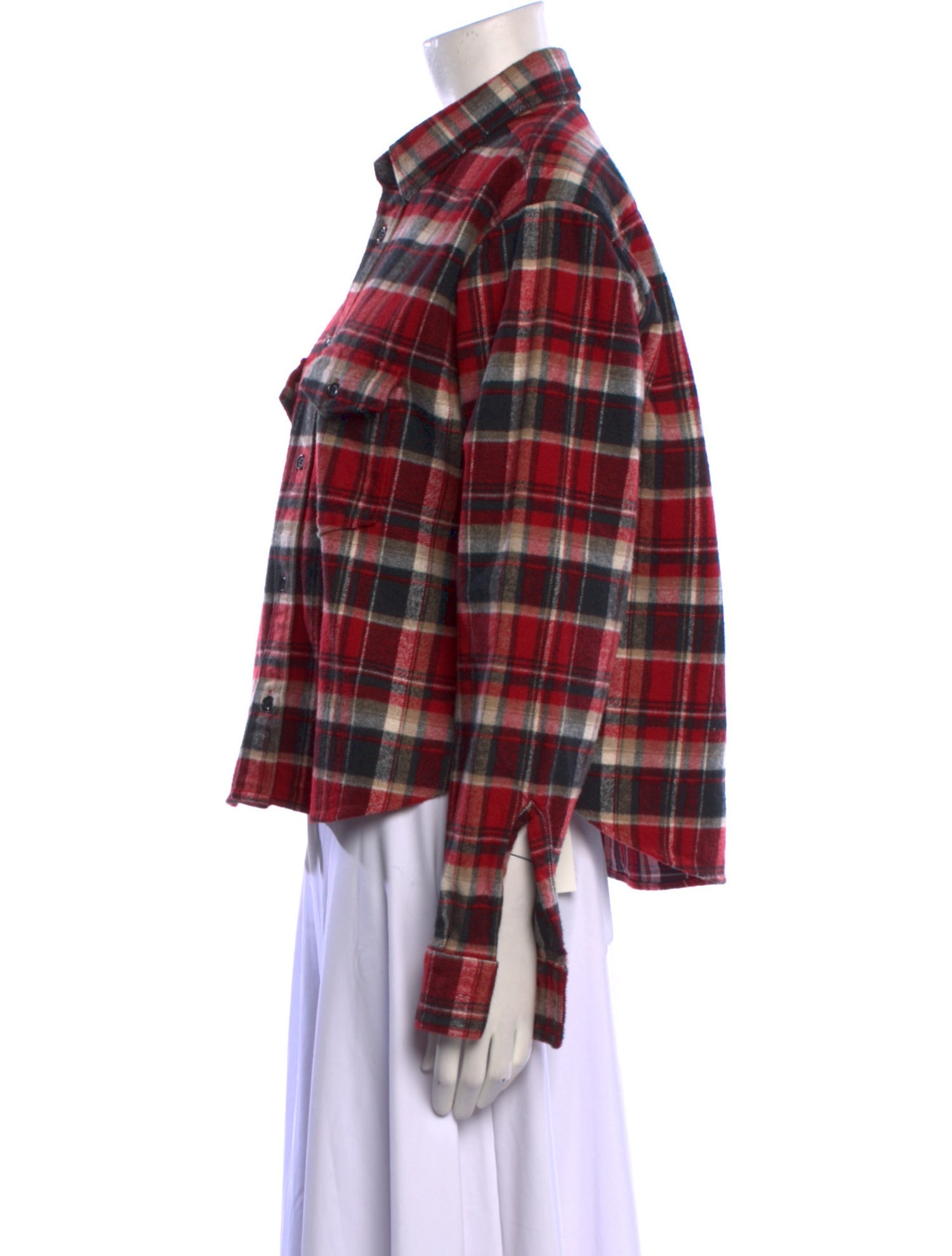 Saint Laurent Plaid Print Long Sleeve Button-Up Top