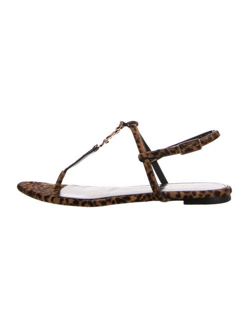 Saint Laurent Ponyhair Animal Print T-Strap Sandals