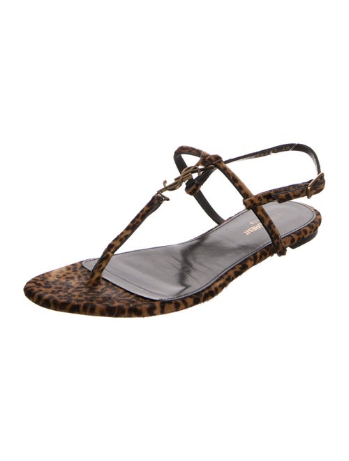 Saint Laurent Ponyhair Animal Print T-Strap Sandals