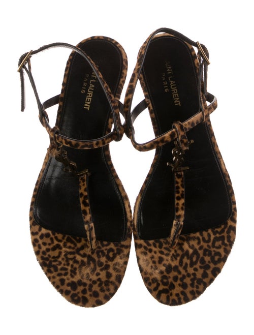 Saint Laurent Ponyhair Animal Print T-Strap Sandals