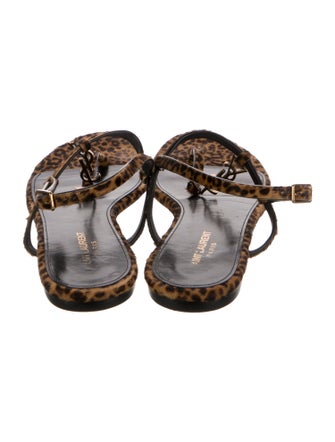 Saint Laurent Ponyhair Animal Print T-Strap Sandals